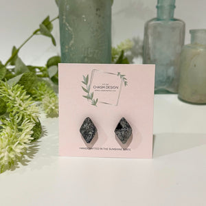 Silver and Black Marble - Mini Diamond Studs