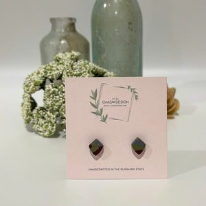 Tuscan Marble - Green Tiny Diamond Studs