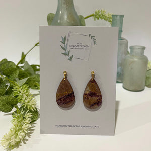 Plum and Brown Marble -  Tear Drop Dangles