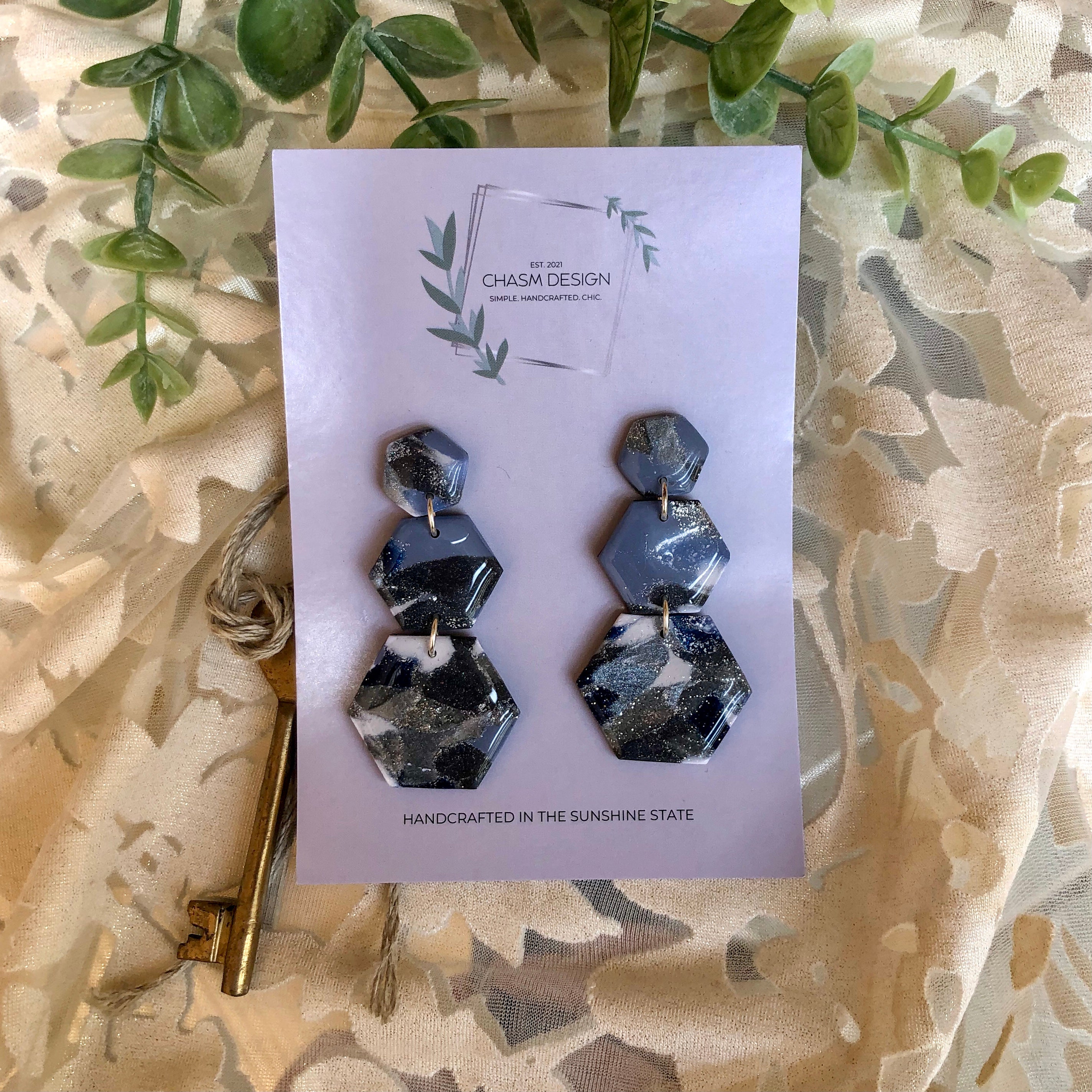 Blue and Gray Marble Dangles