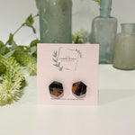 Cargar imagen en el visor de la galería, Rose Gold and Black Marble - Mini Hexagon Studs
