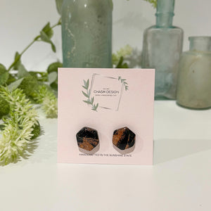 Rose Gold and Black Marble - Mini Hexagon Studs