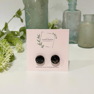 Rose Gold and Black Marble - Mini Circle Studs