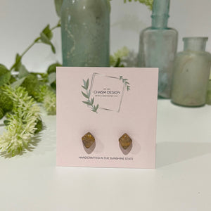 Plum and Brown Marble - Tiny Diamond Studs