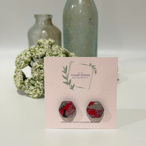 Red and Black Marble - Mini Hexagon Studs