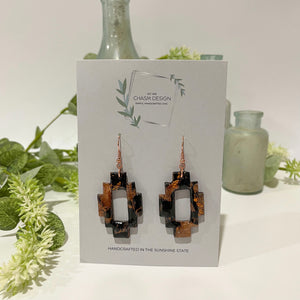 Rose Gold and Black Marble - Aztec Cutout Dangles