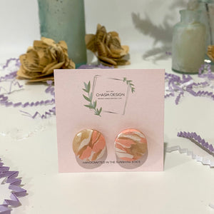 Pink and White Marble - Circle Studs