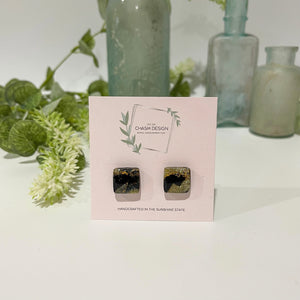 Gold and Black Marble - Mini Square Studs