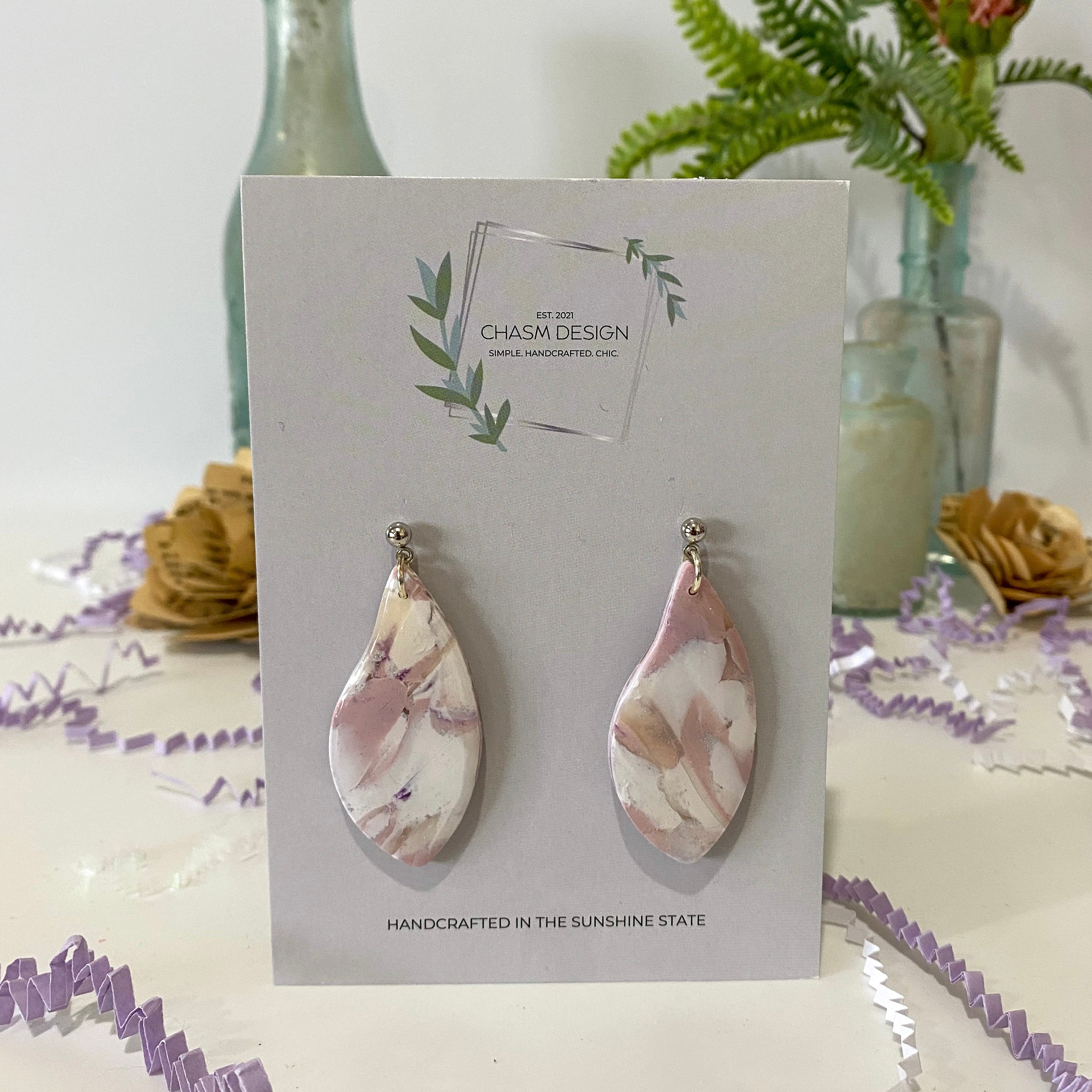 Purple and White Marble - Abstract Dangles