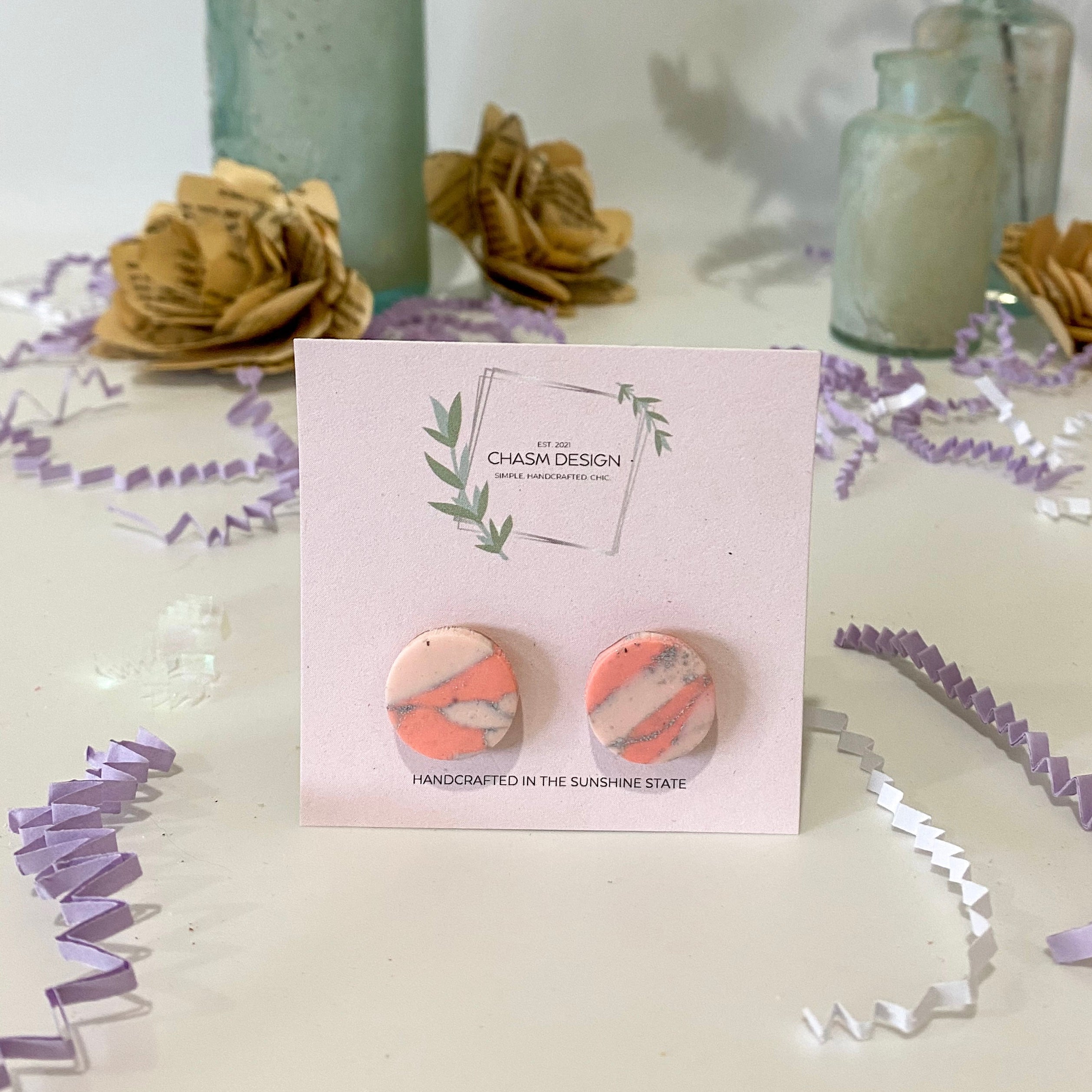 Pink and Purple Marble - Medium Circle Studs