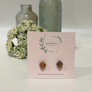 Burgundy and Gold Marble - Tiny Diamond Studs