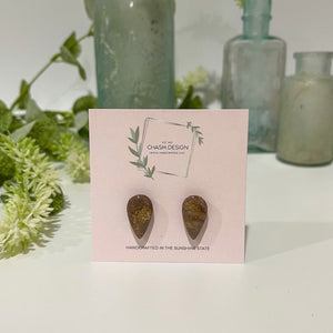 Plum and Brown Marble - Mini Inverted Teardrop Studs