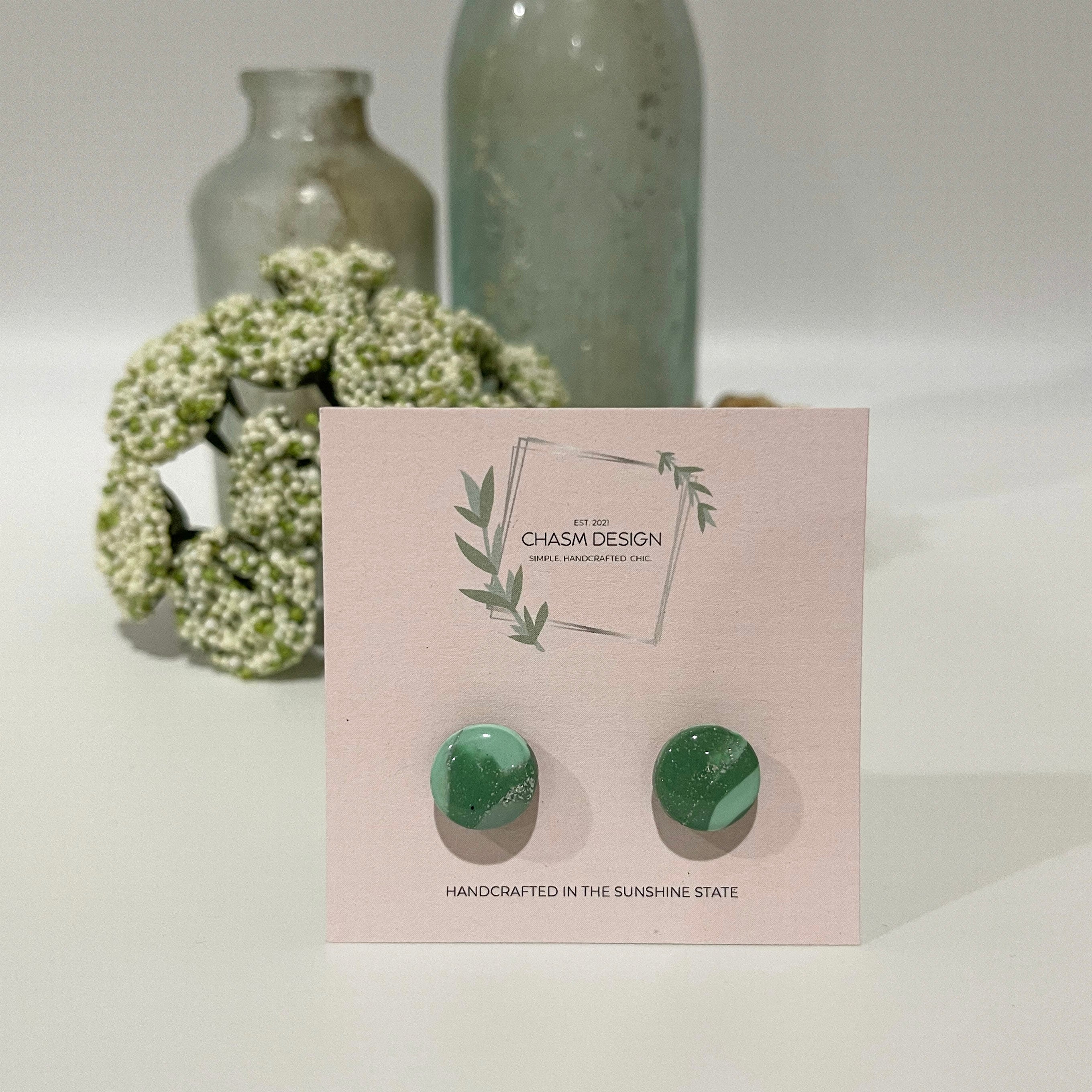 Green and Aqua Marble - Mini Circle Studs