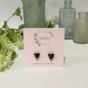 Silver and Black Marble - Tiny Triangle Stud