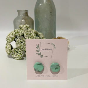 Green and Aqua Marble - Mini Hexagon Studs