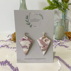 Purple and White Marble - Diamond Dangles