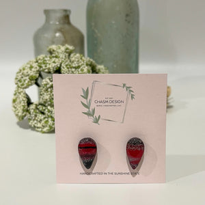 Red and Black Marble - Mini Inverted Teardrop Studs