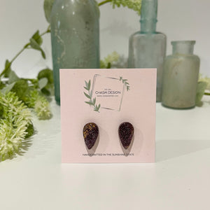 Plum and Brown Marble - Mini Inverted Teardrop Studs