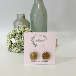 Neutral Brown Marble - Mini Hexagon Studs