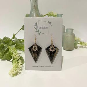 Gold and Black Marble - Diamond Dangle with Starburst Charm