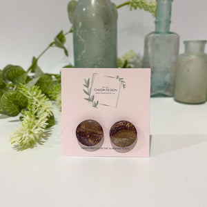 Plum and Brown Marble - Circle Studs