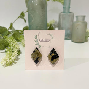 Gold and Black Marble - Diamond Studs