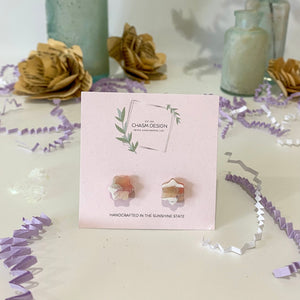 Hot Pink and White Marble - Tiny Flower Studs