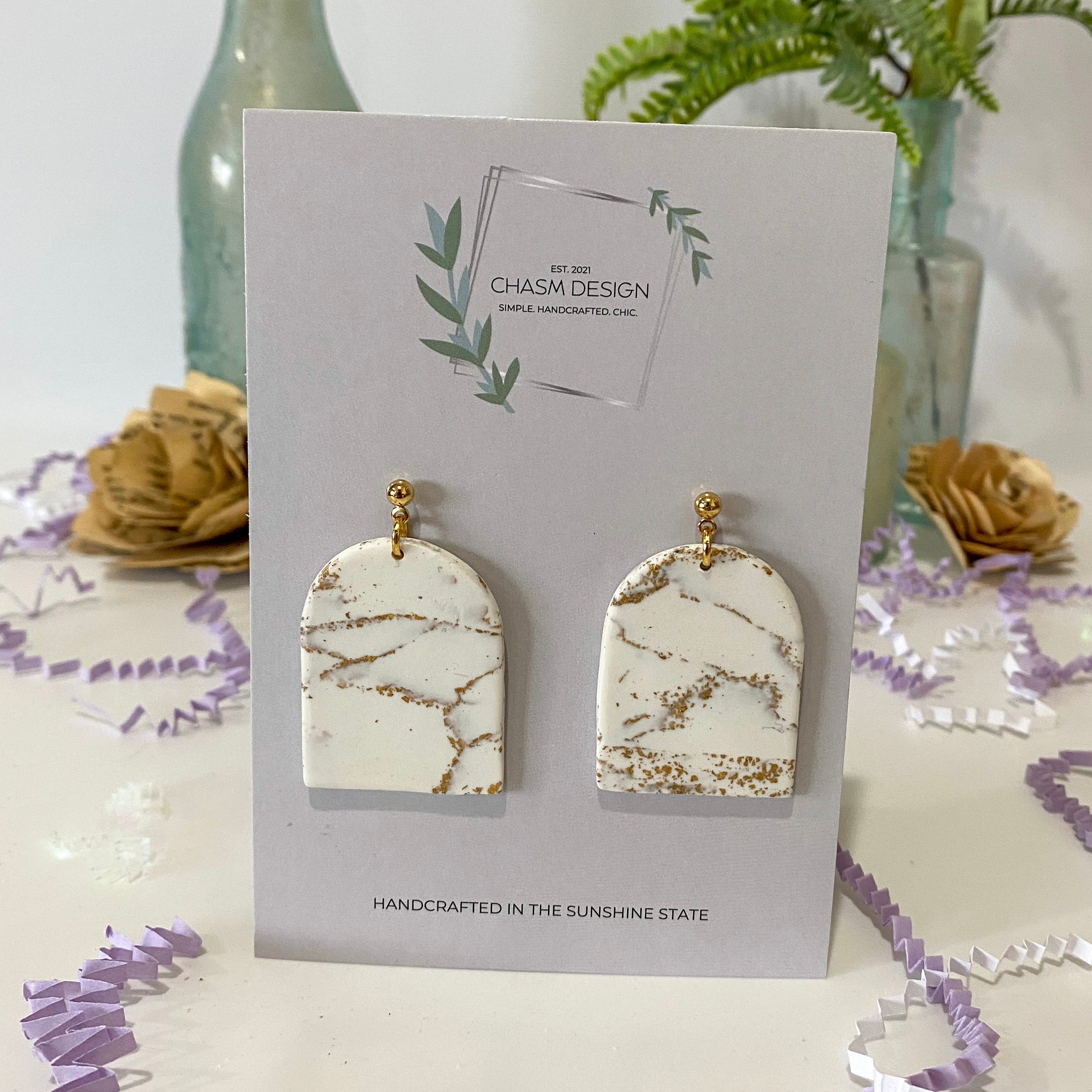 White and Gold Marble - Arch Dangles