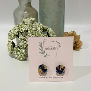 Navy and Brown Marble - Mini Circle Studs