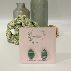 Green and Aqua Marble - Mini Diamond Studs