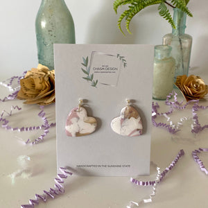 Purple and White Marble - Medium Heart Dangles