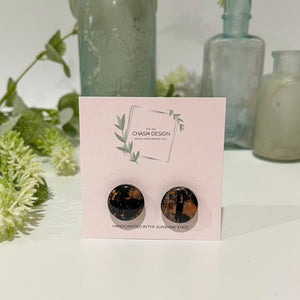 Rose Gold and Black Marble - Medium Circle Studs