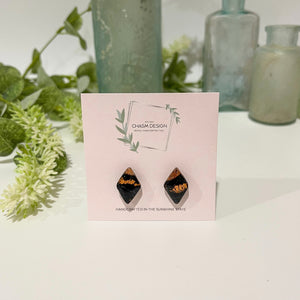 Rose Gold and Black Marble - Mini Diamond Studs