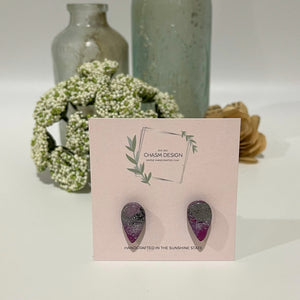 Purple, Gray, and Black Marble - Mini Inverted Teardrop Studs