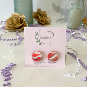 Hot Pink and White Marble - Circle Studs