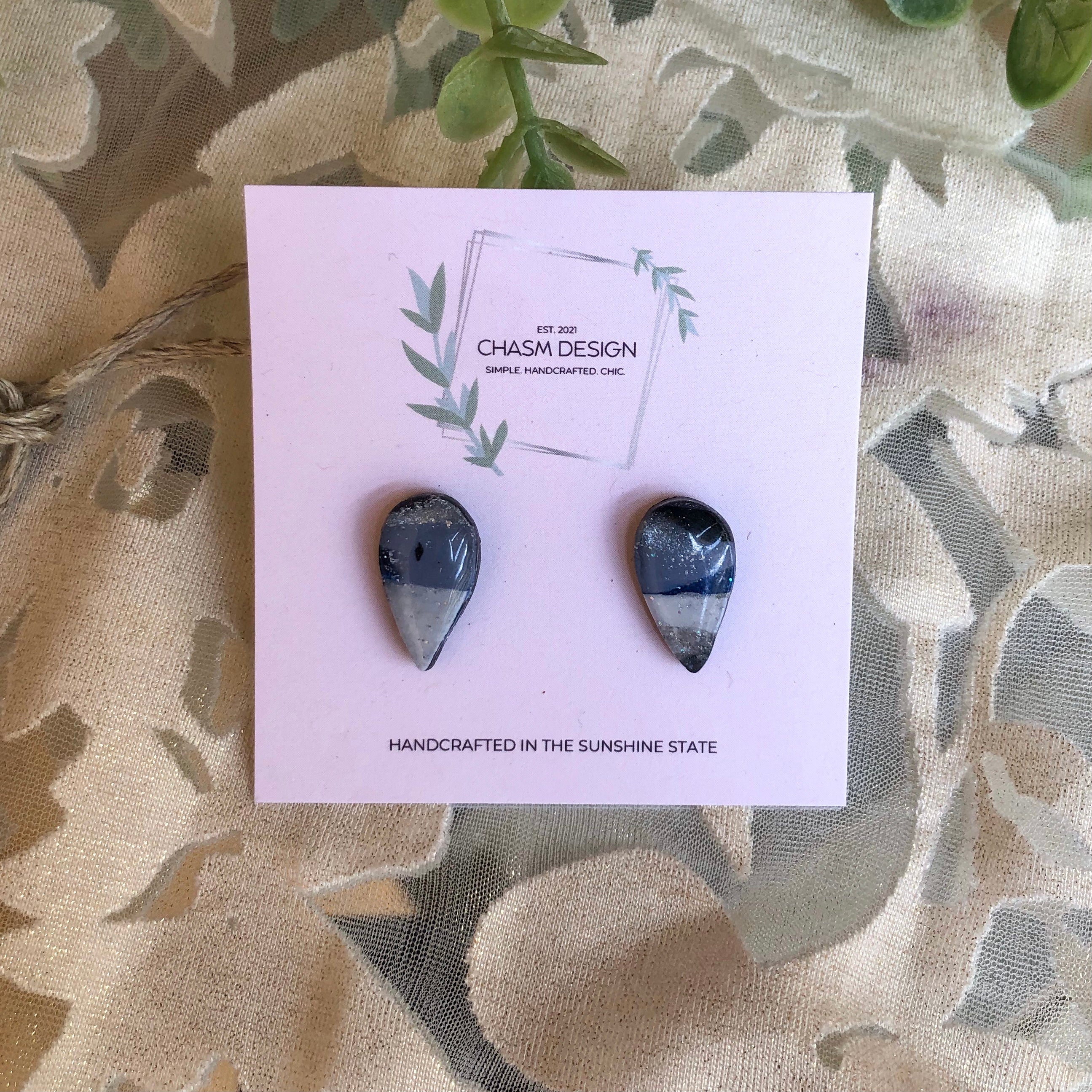 Blue and Gray Marble Studs