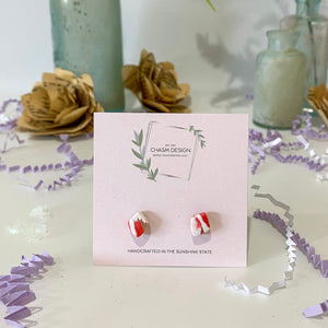 Hot Pink and White Marble - Tiny Diamond Studs