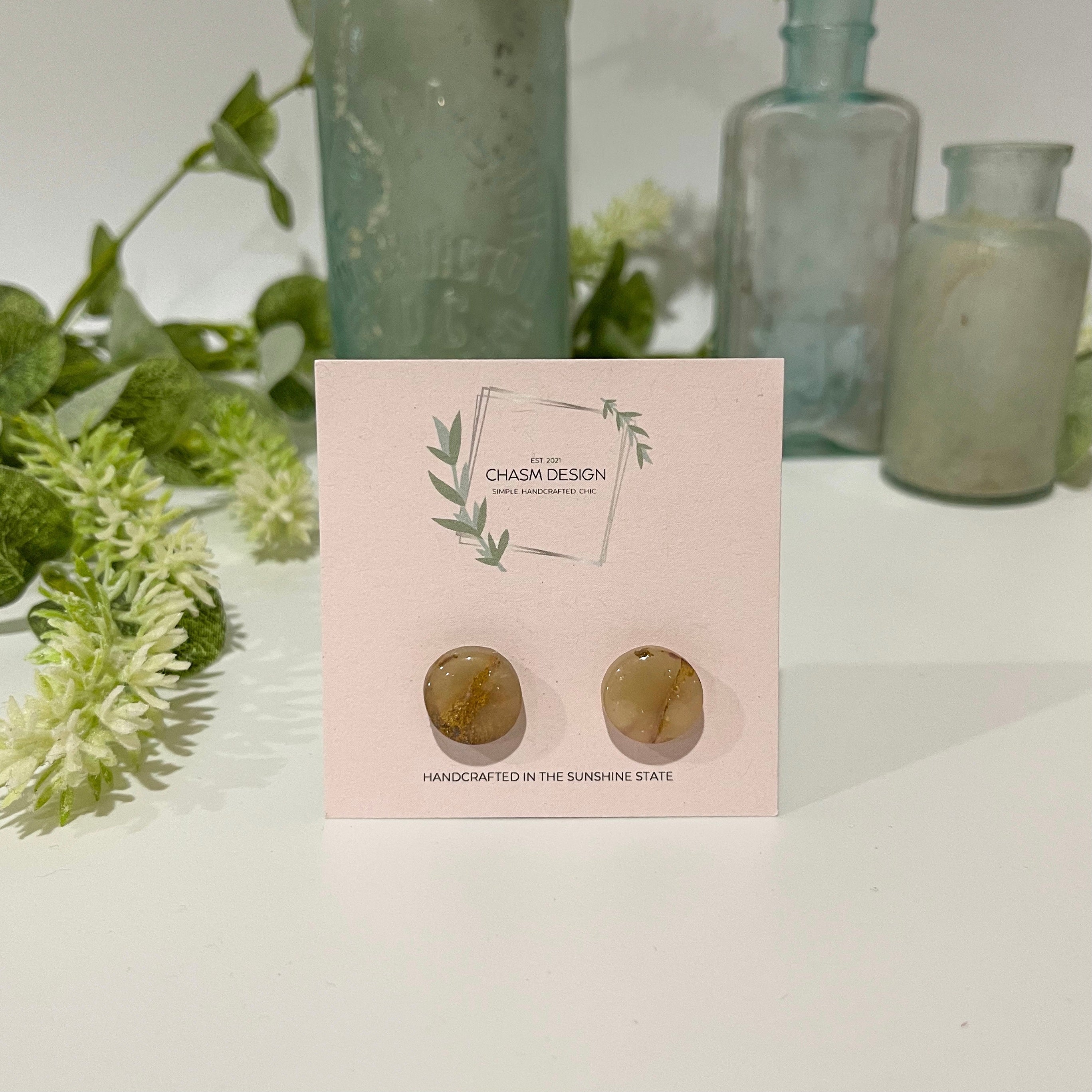 Plum and Brown Marble -  Mini Circle Studs