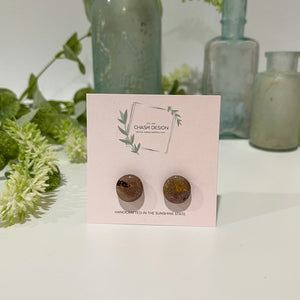 Plum and Brown Marble -  Mini Circle Studs