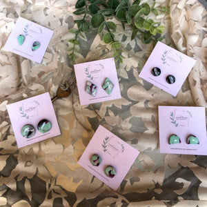 Mint Green and Fuchsia Marble Studs