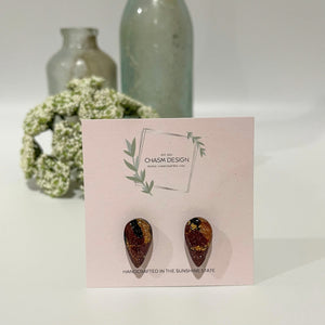 Burgundy and Gold Marble - Mini Inverted Teardrop Studs