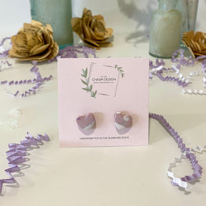 Purple and White Marble - Mini Heart Studs