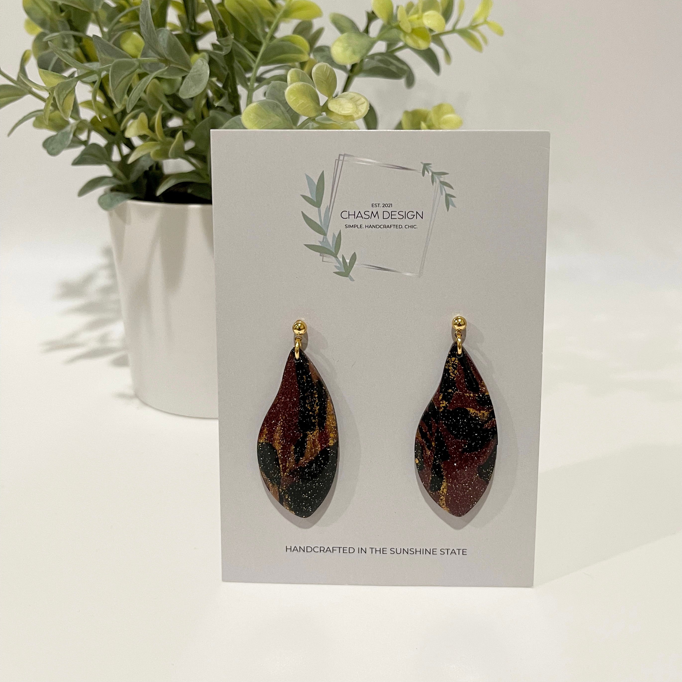 Burgundy and Gold Marble - Abstract Dangles