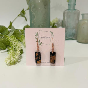 Rose Gold and Black Marble - Mini Rectangle Dangles