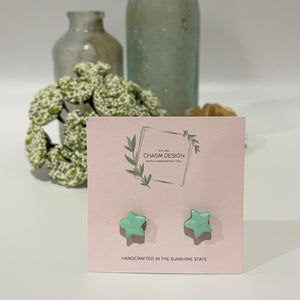 Green and Aqua Marble - Mini Star Studs