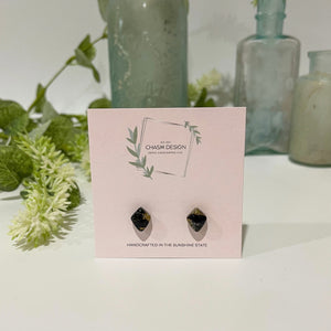 Gold and Black Marble - Tiny Diamond Studs