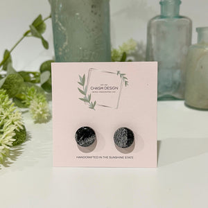 Silver and Black Marble - Mini Circle Studs