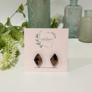 Rose Gold and Black Marble - Mini Diamond Studs