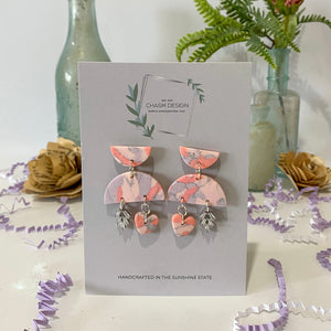 Pink and Purple Marble - Half Circle Dangles with Charm