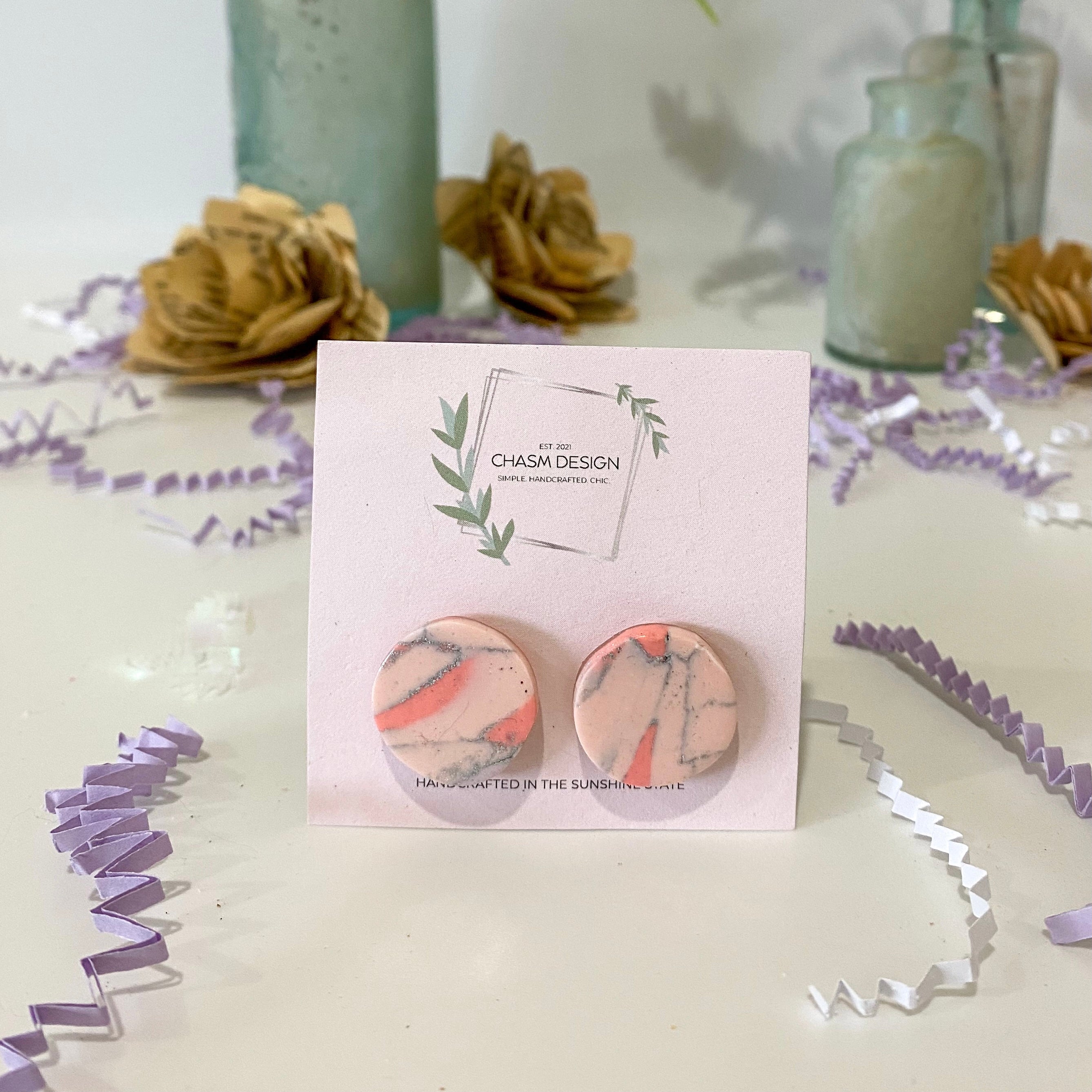 Pink and Purple Marble - Circle Studs